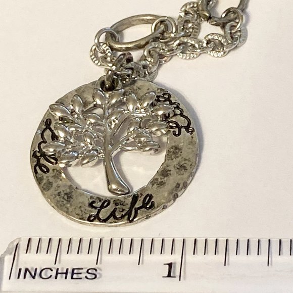 Tree of Life Pendant Necklace 18-21" Chain Message LIFE Silver Tone Serenity - Picture 11 of 11